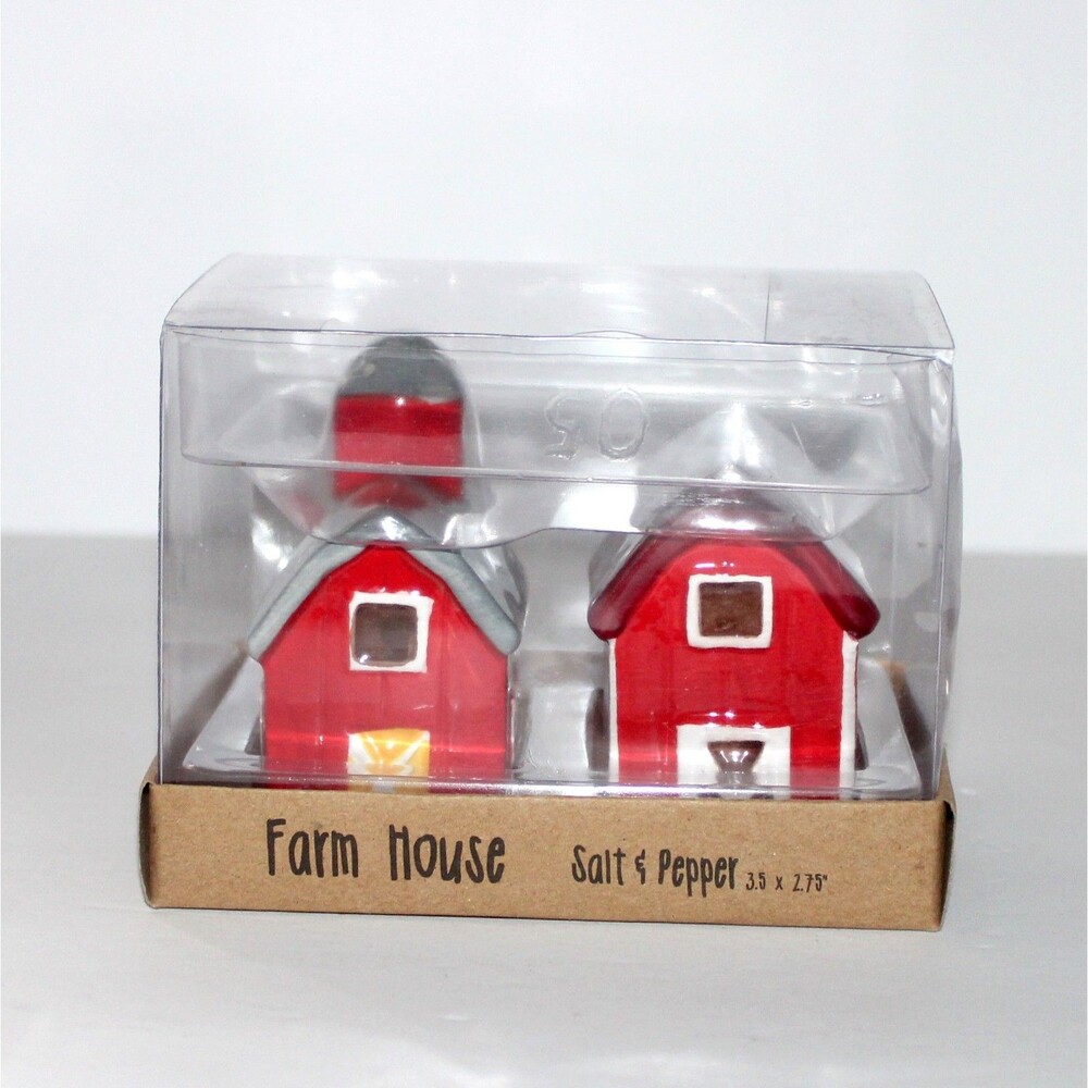American Atelier Salt & Pepper shaker set Farm House Red Barn ceramic
